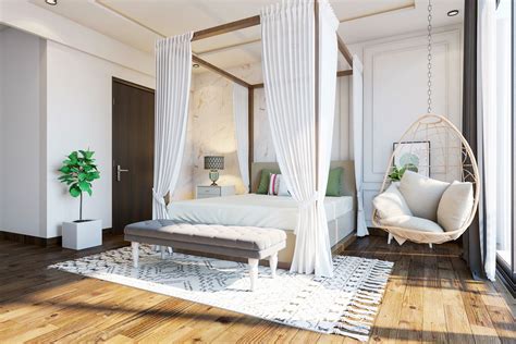 Spacious Bedroom Design With Hanging Chair Livspace