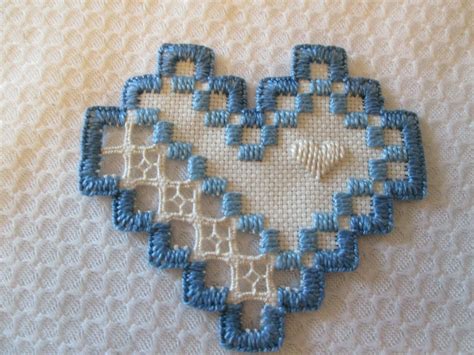 Hardanger Heart Norwegian Embroidery White With Blue