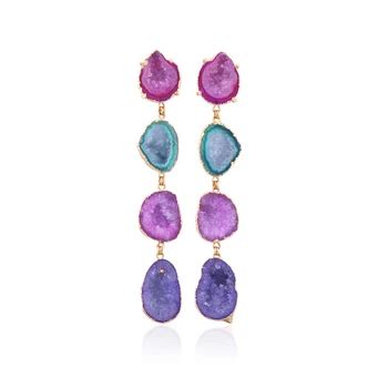 Natural Crystal Multi Color Geode Druzy Large Drop Statement Earring