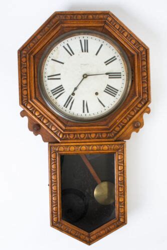 Antique New Haven Erie Octagon Long Drop Regulator Wall Clock Oak Case 33 Tall Ebay