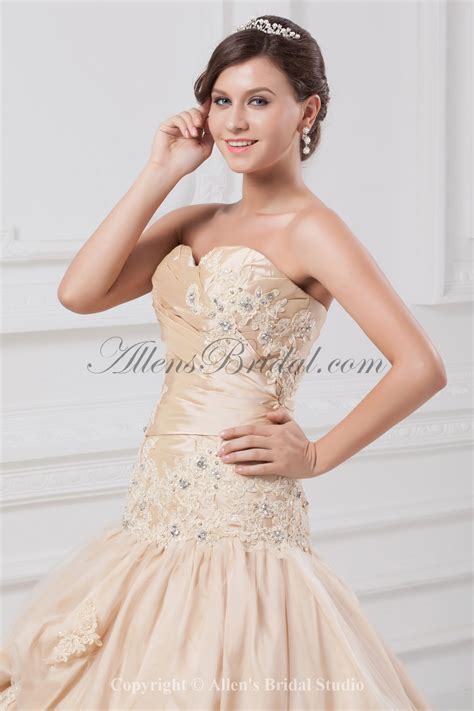 Allens Bridal Taffeta Sweetheart Neckline Chapel Train Ball Gown