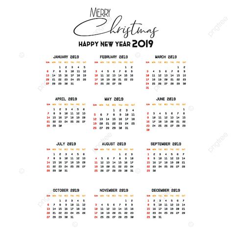 New Year Calendar Vector Hd PNG Images 2019 Calendar Template