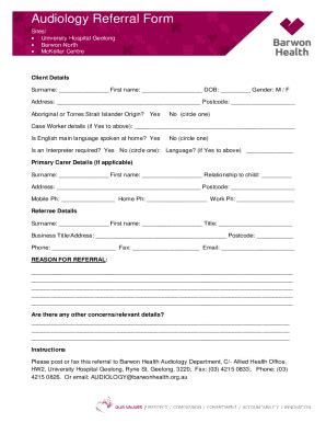 Fillable Online Audiology Referral Form Geelong Fax Email Print