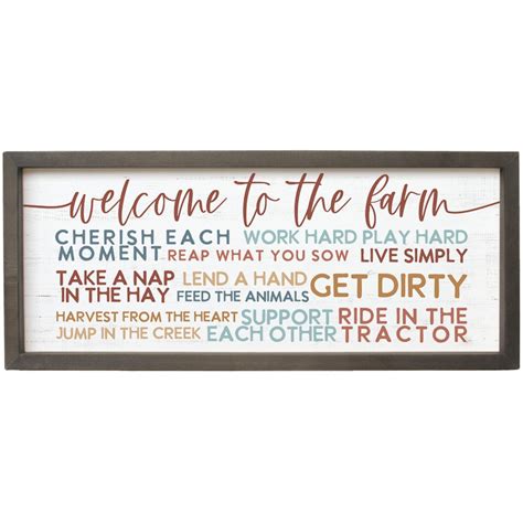 Welcome To The Farm Rustic Farmhouse Wood Framed Sign Work Hard Play