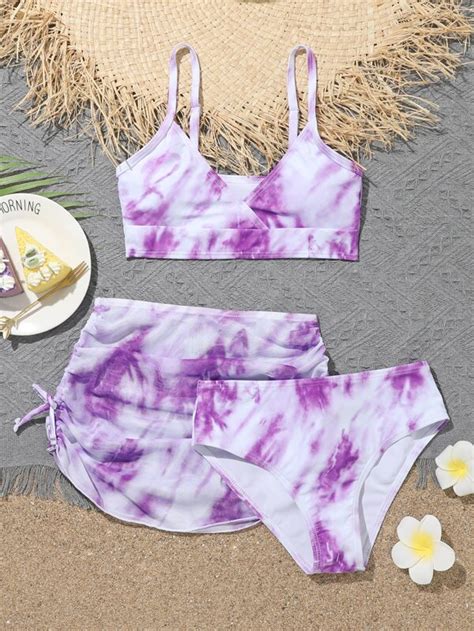 Ni As Ba Ador Bikini De Tie Dye Con Falda Playera Moda De Mujer