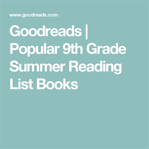 Goodreads Popular 9th Grade Summer Reading List Books