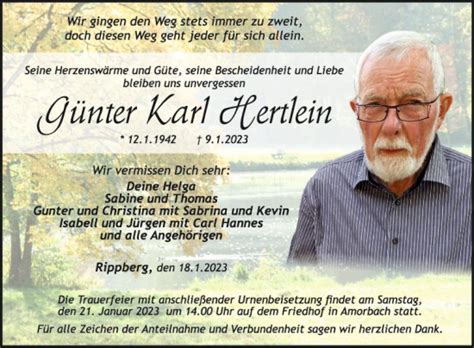 Traueranzeigen von Günter Karl Hertlein Trauerportal Ihrer Tageszeitung