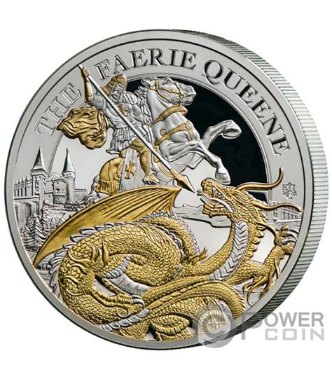 REDCROSSE AND DRAGON Faerie Queene Gilded 2 Oz Moneda Plata 2 Pounds