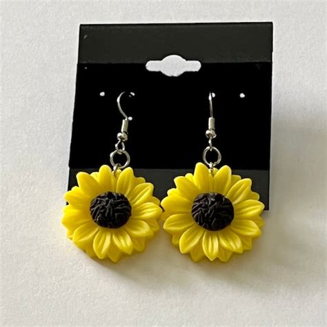 Gold Sunflower Earrings Dangle Bohemian Large Metal Brass Etsy