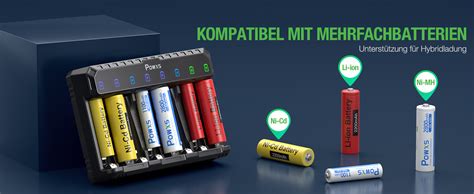 POWXS Akku Ladegerät für Lithium NiMH NICD AA AAA Akkus 8 Fach