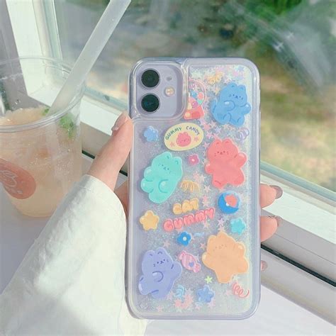 Cat Gummy Bear Quicksand Glitter Kawaii Phone Case Cat Gummy Etsy