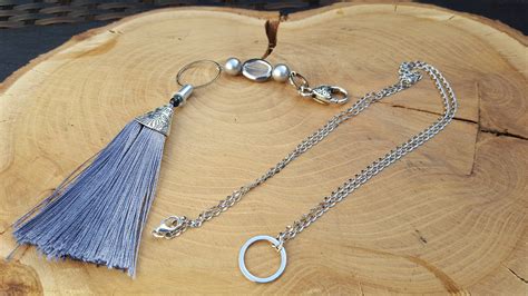 Kette Lang Mit Wechselanh Nger In Silber Und Grau Tassel Necklace