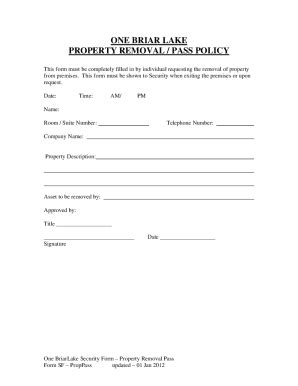 Fillable Online Property Removal Form Briarlake Plaza Fax Email Print