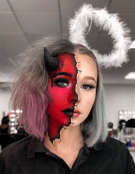 Half Angel Half Devil Halloween Makeup Pretty Girl Halloween