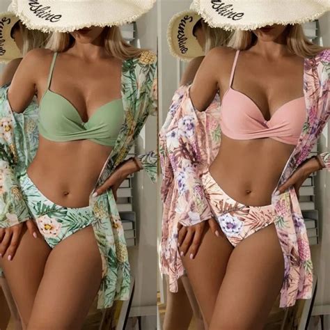 Conjunto De Bikini De Tres Piezas Para Mujer Falda De Playa T Nica Para