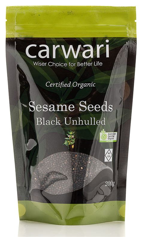 Carwari Organic Sesame Seeds Black Unhulled 200g Health Food Direct