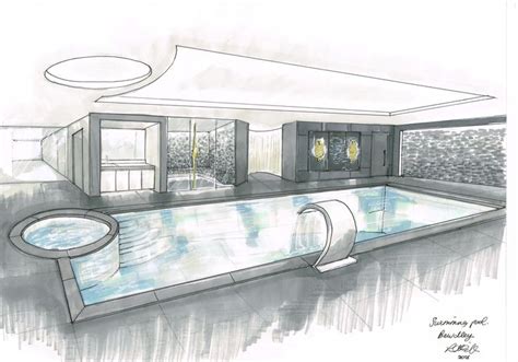 a drawing of an indoor swimming pool