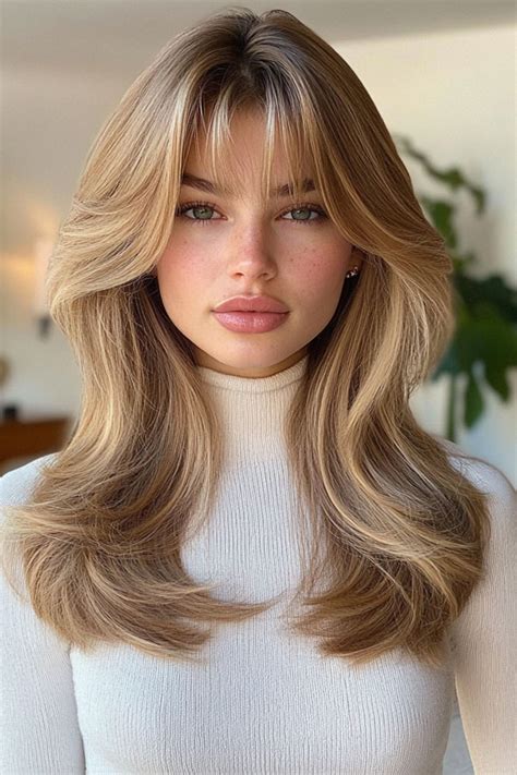 50 Layered Haircuts With Fringe For Long Hair Soft Blonde Layers With