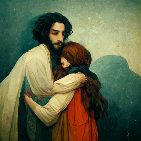 Jesus Hugging Mary Magdalene By Midjourney By Ekedolphin On Deviantart