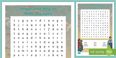 People Who Help Us Make Decisions Word Search Teacher Made