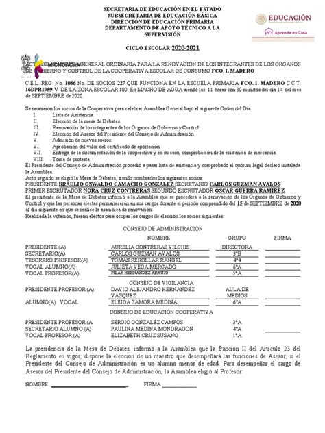 Acta Cooperativa Escolar 2020 Descargar Gratis Pdf Cooperativa