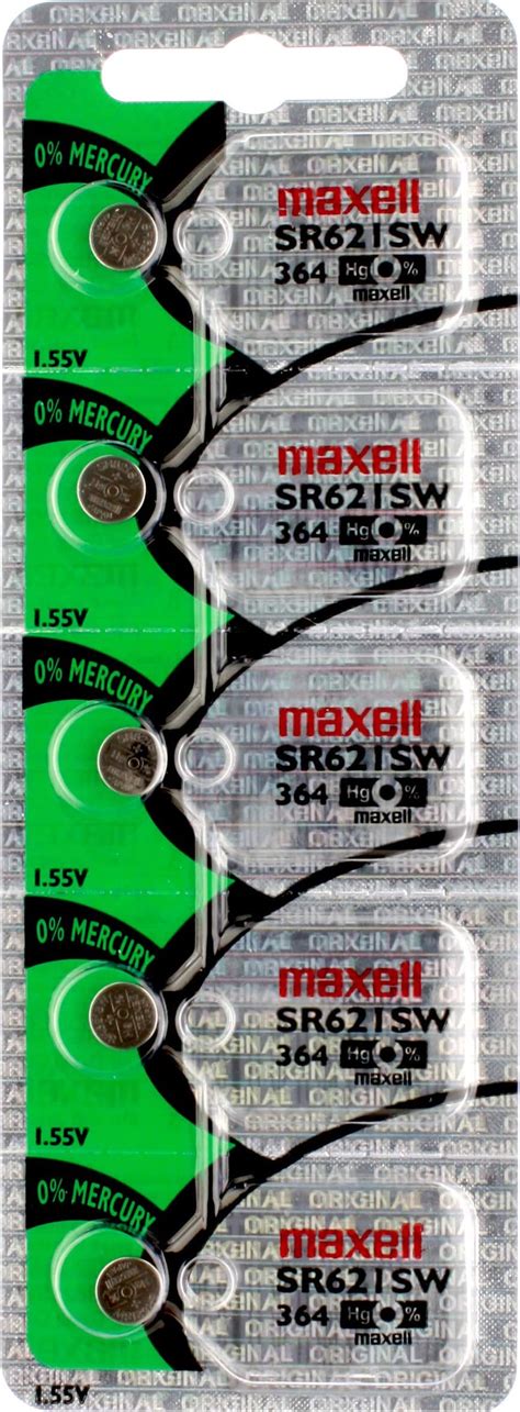 5pk Maxell Silver Oxide Sr621sw Low Drain Watch Battery Replaces 1175so 164 280 34