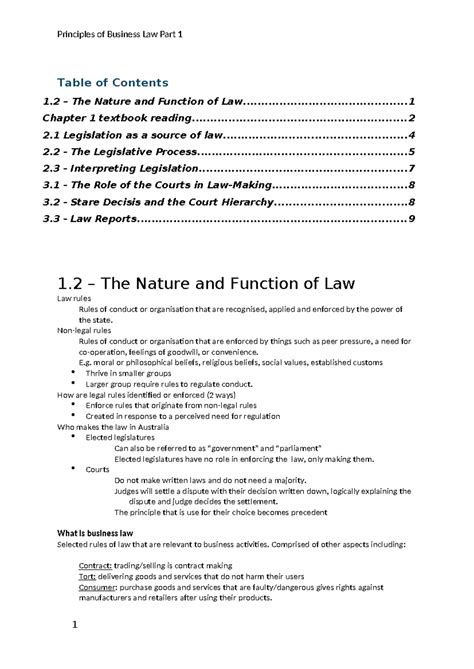 Principles Of Business Law Part 1 Lectures 1 3 Table Of Contents 1 The Nature And Function