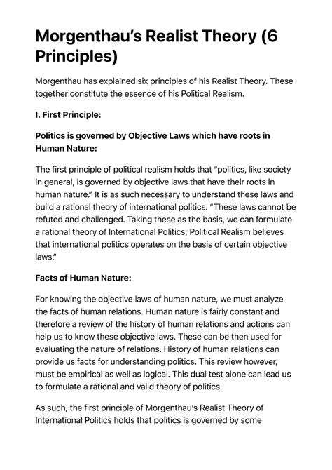 Morgenthaus Realist Theory Principles Morgenthaus Realist