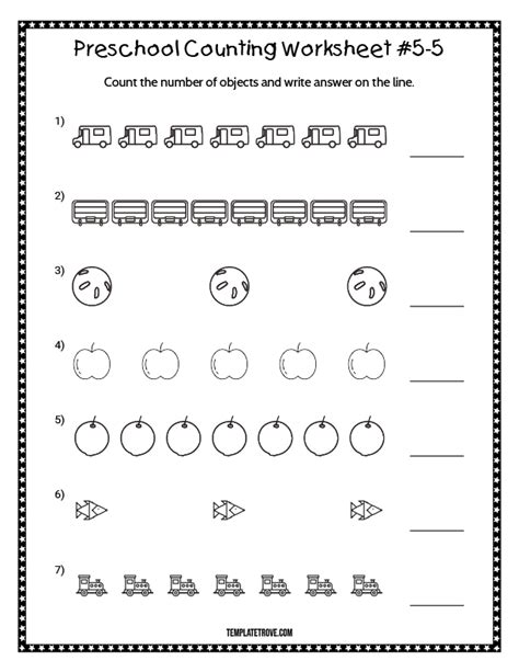 Preschool Counting Worksheet 5 For Kindergarten And 1st Graders