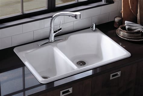 Kohler K 5870 2 0 Wheatland Self Rimming Offset Double Basin Sink With 2 Hole Faucet Drilling