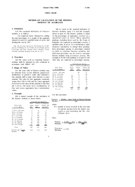 (PDF) METHOD OF CALCULATION OF THE FINENESS MODULUS OF AGGREGATE