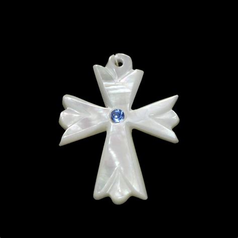 珍珠母吊墜 彩石十字架 Mother of Pearl Pendant Cross with Coloured Stone