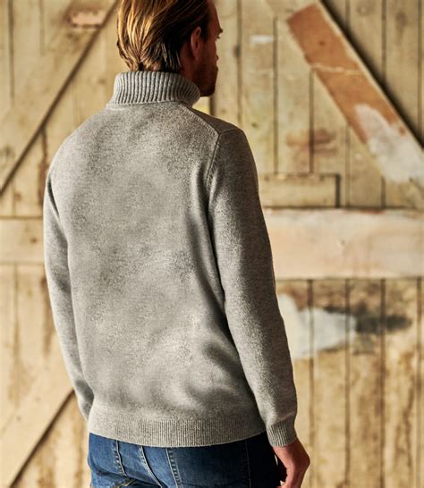 Grey Marl Mens Lambswool Polo Neck Jumper Woolovers Uk