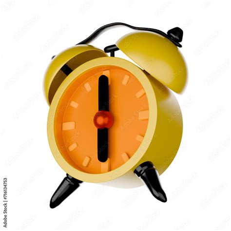 Yellow Alarm Clock Cartoon Style 3d Rendering On White Background Have Work Path Wake Up At 6