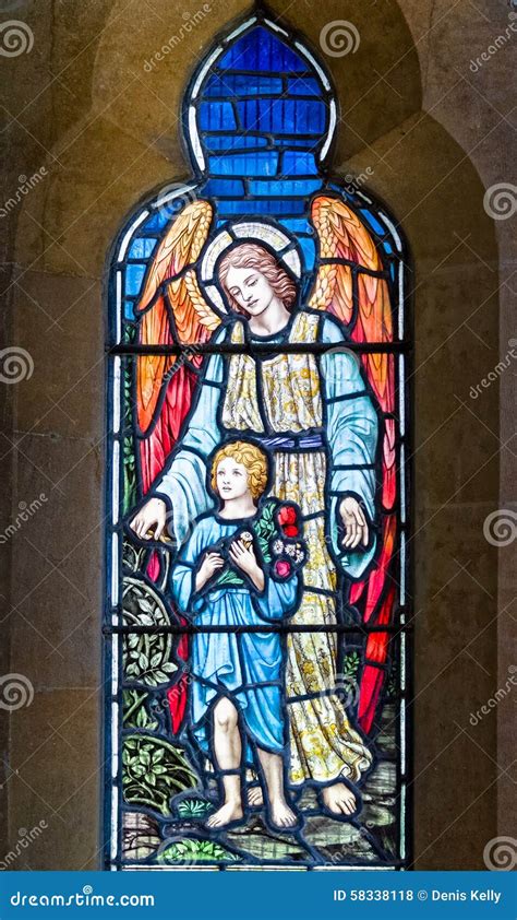 Guardian Angel With Child Stained Glass Window Stock Photo Image Of