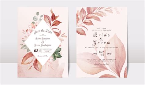 Premium Vector Floral Wedding Invitation Template Set With Gold Burgundy