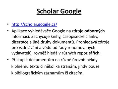 Aplikace vyhledávače Google na zdroje odborných informací ppt stáhnout