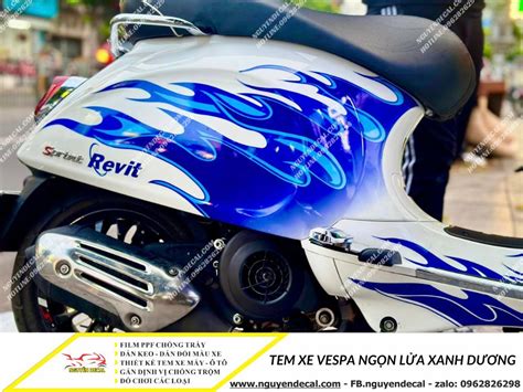 Tem xe Vespa ngọn lửa xanh dương Nguyễn Decal Chuyên Dán Keo Xe