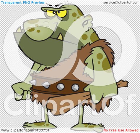 Clipart Of A Cartoon Angry Ogre Holding A Club Royalty Free Vector