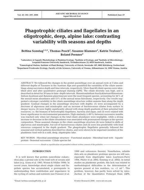 Phagotrophic ciliates and flagellates in an oligotrophic, deep, alpine