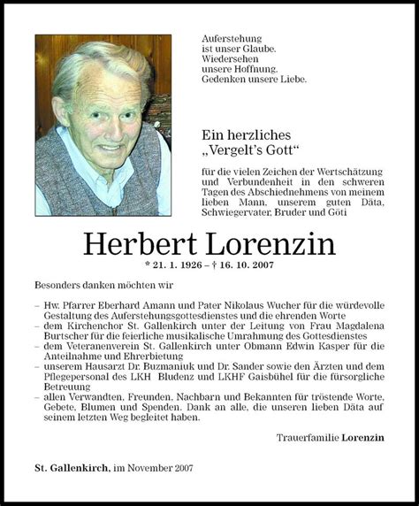 Todesanzeigen Von Herbert Lorenzin Todesanzeigen Vorarlberger Nachrichten