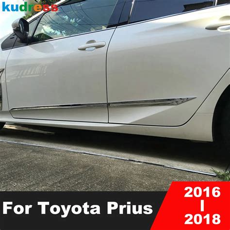 For Toyota Prius 2016 2017 2018 Chrome Side Door Body Trim Cover Molding Garnish Strip Stickers