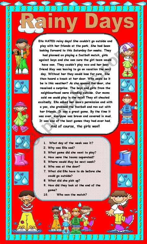 Comprehension Rainy Days Esl Worksheet By Lyrill