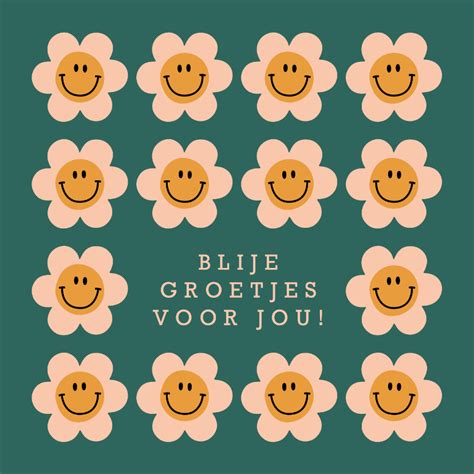 Groovy Wenskaartje Met Retro Smiley Bloemen Kaartje Go