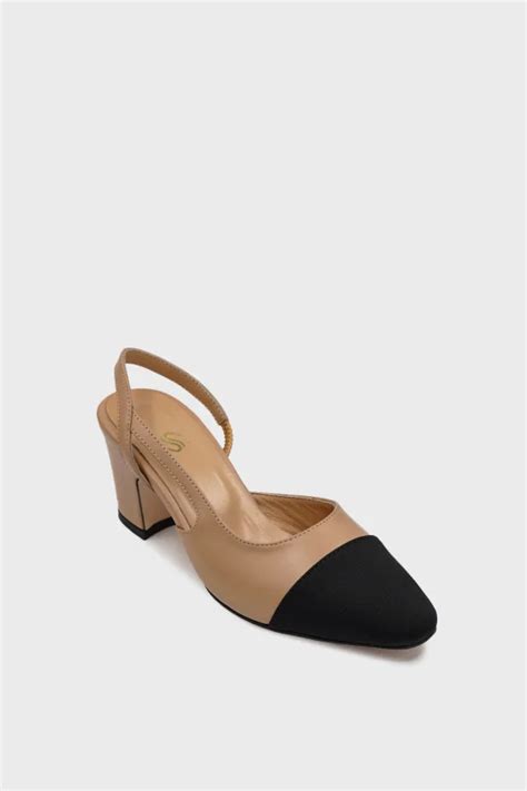 SKT 056 Nude Siyah Arkadan Bantlı Kadın Topuklu Ayakkabı Shoemol Ayakkabı Çanta