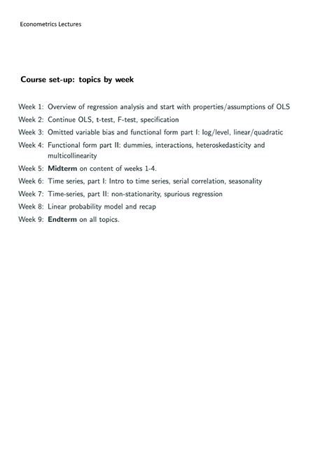 Lectures Econometrics Week 1 Overview Of Regression Analysis And