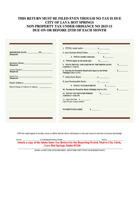 Idaho Sales Tax Return Form Printable Pdf Download