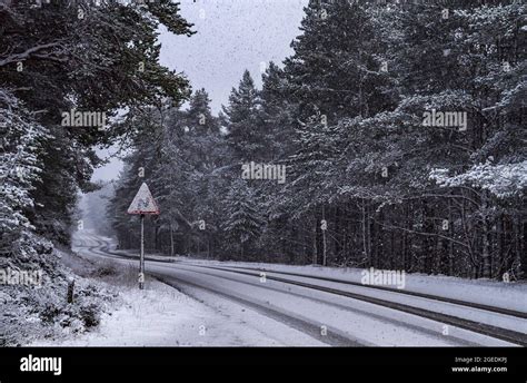 Remote Rural Winter Road In The Scottish Highlands Stock Photo Alamy