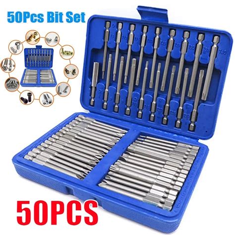 50 Piece Extra Long Bit Set Torx Star Hex Pozi Phillips Slotted