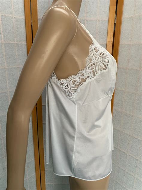 Shadowline Vintage Silky Nylon Venetian Lace Lingerie Camisole Top Sz